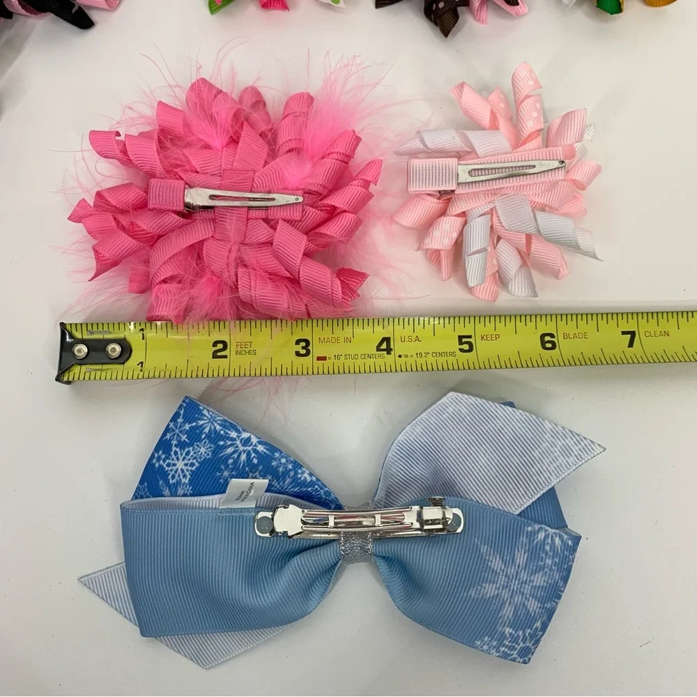 10 Piece Bundle Lot Boutique Girl’s Ribbon Hair Clips & Let It Go Bow Clip